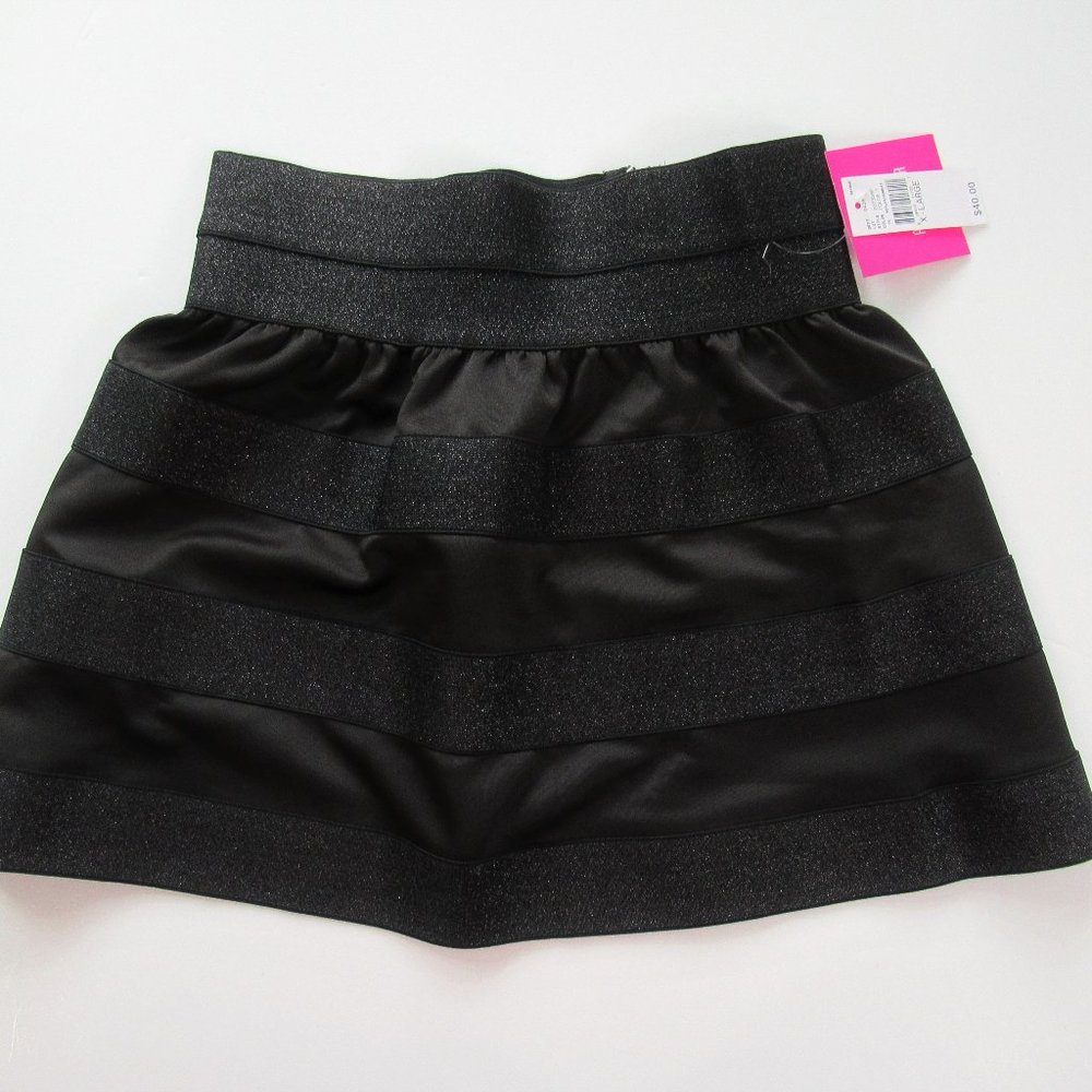 Black Banded Striped Shiny Dressy Skirt NWT